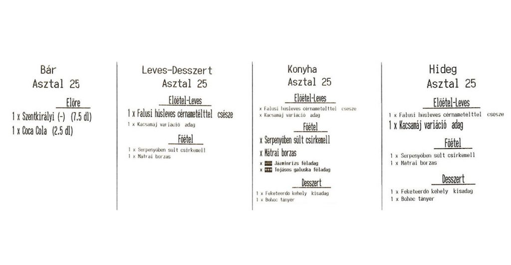 Konyhai blokk nyomtatása étteremben pincér programmal